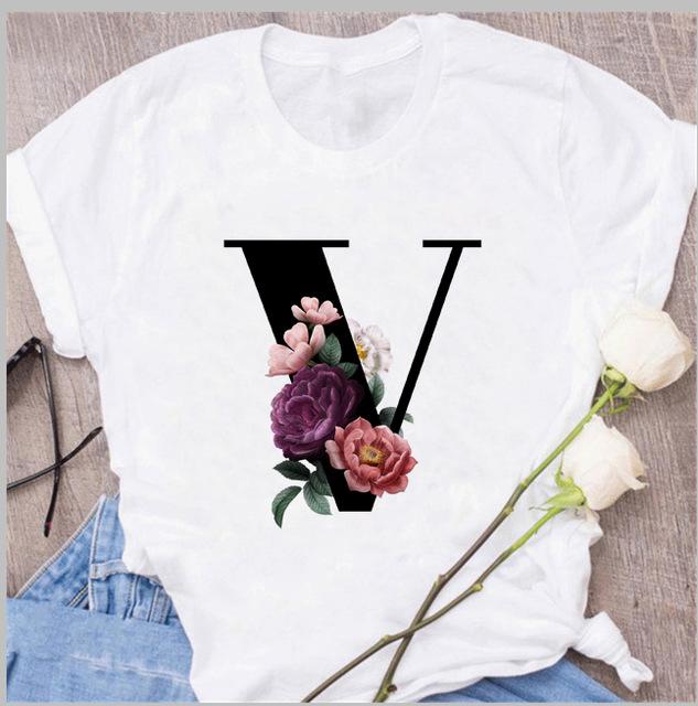 A B C D E English Alphabet  3D Print T Shirt Women New Summer Couples Lovers Harajuku Casual Black Tops Tshirts