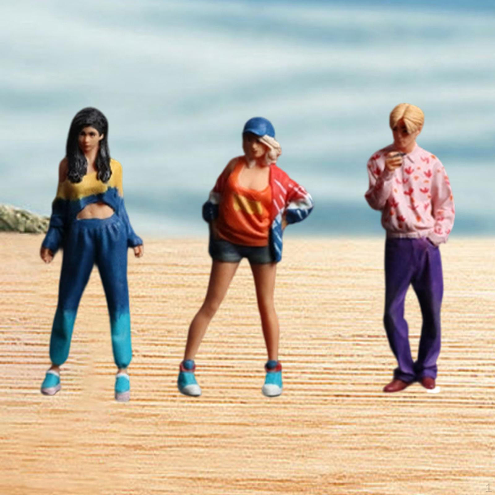 

3Pcs 1/64 Figures People Hand Painted Ornaments Miniature Character Fashion Man Woman for Sand Table
