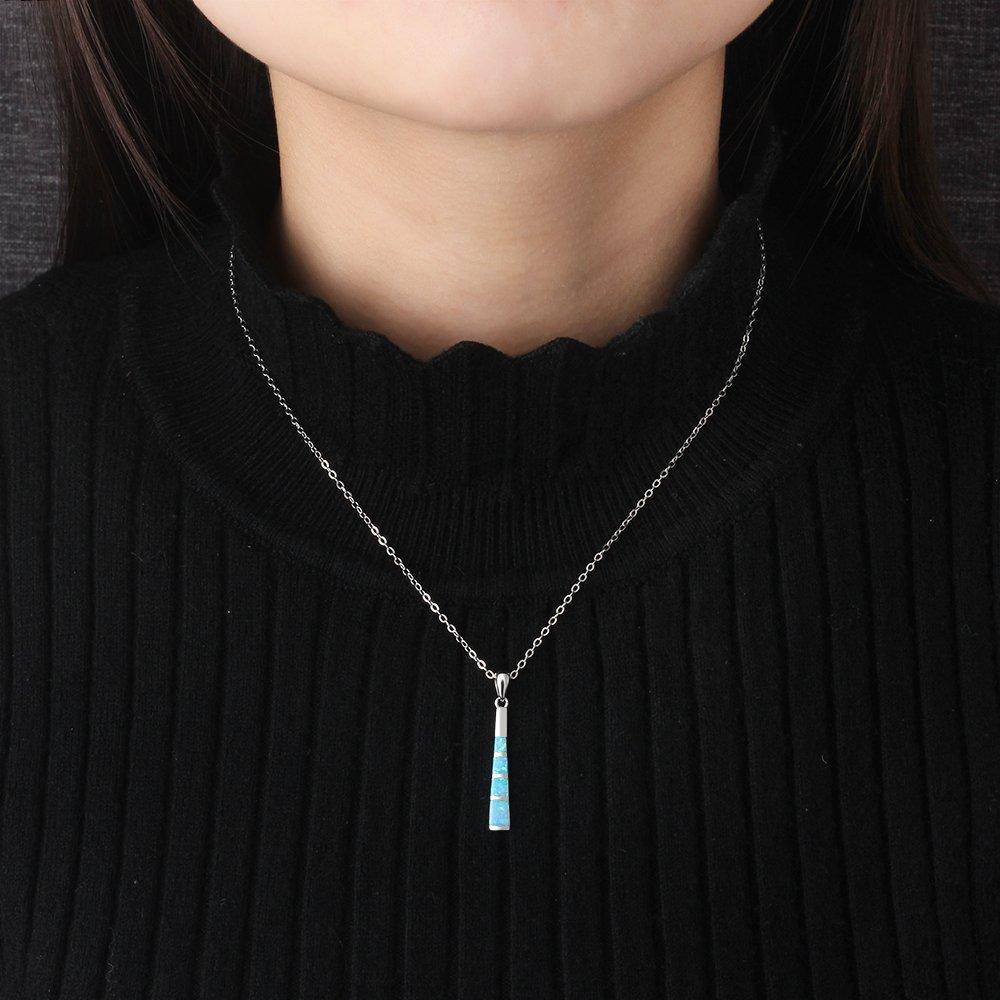 Fashion Long Pillar Shape Pendant Necklace For Women Girl Inlay Blue Imitation Opal Necklace Chain Wedding Party Jewelry Gifts