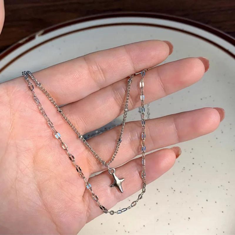 925 Silver Necklace Cute Five Pointed Star Smile Dimple Pendant for Women Girl Jewelry Gift