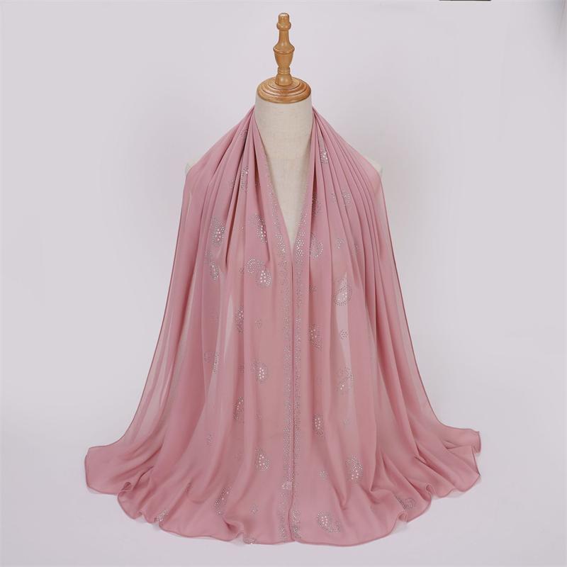 Bandanna Flower Pearl Rhinestone Chiffon Shawl Scarf High Quality Shimmer Beads Headband Wrap Foulard Muslim Hijab