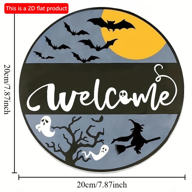 2d Flat 20*20cm, Popular Home Decoration Halloween Ghost, Wooden Circular Logo Creative Decorative Plaque, for Home, Kitchen, Garden, Bedroom, Bar