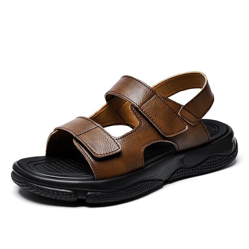 

Fashion Leather Men Walking Shoes All-match Men Sandals Summer Leisure Beach Holiday Flats New Male Retro Comfortable Casual Sandals 40 коричневый