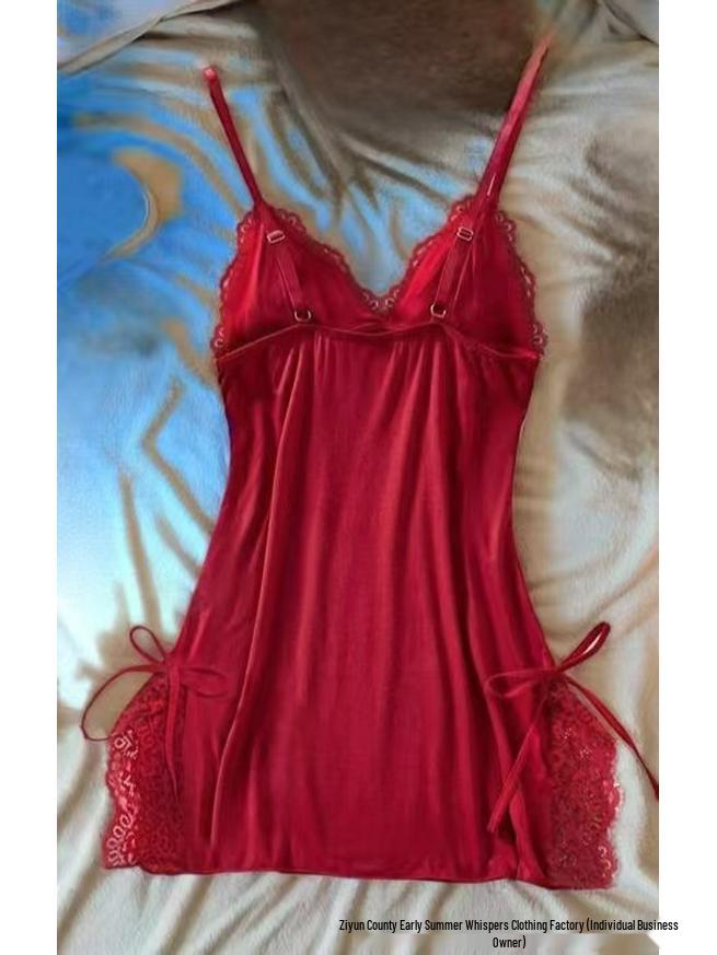 2025 New European & American Lingerie: Sexy Deep V Nightdress with Lace Slit and Straps