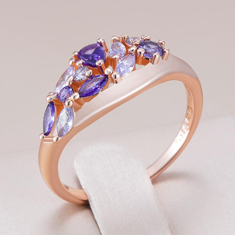 Trend Full Shiny Purple Natural Zircon Ring For Women Luxury  Rose Gold Color Quality Daily Fine Vintage Jewelry Gift