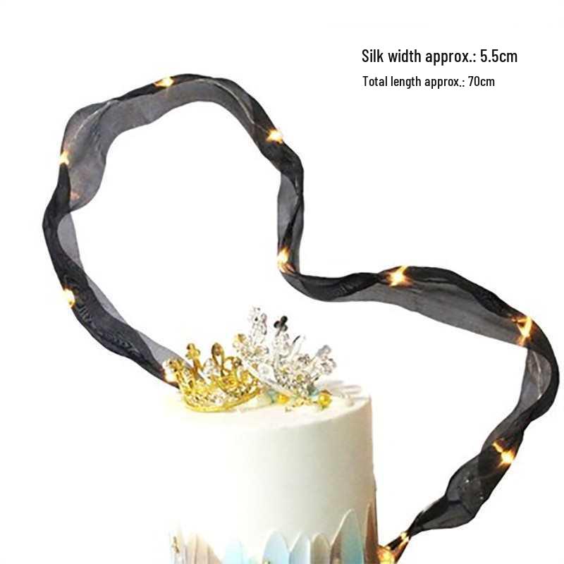 Luminous Silk Bow Cake Decoration Insert - Moldable Iron Ribbon for Birthday Baking