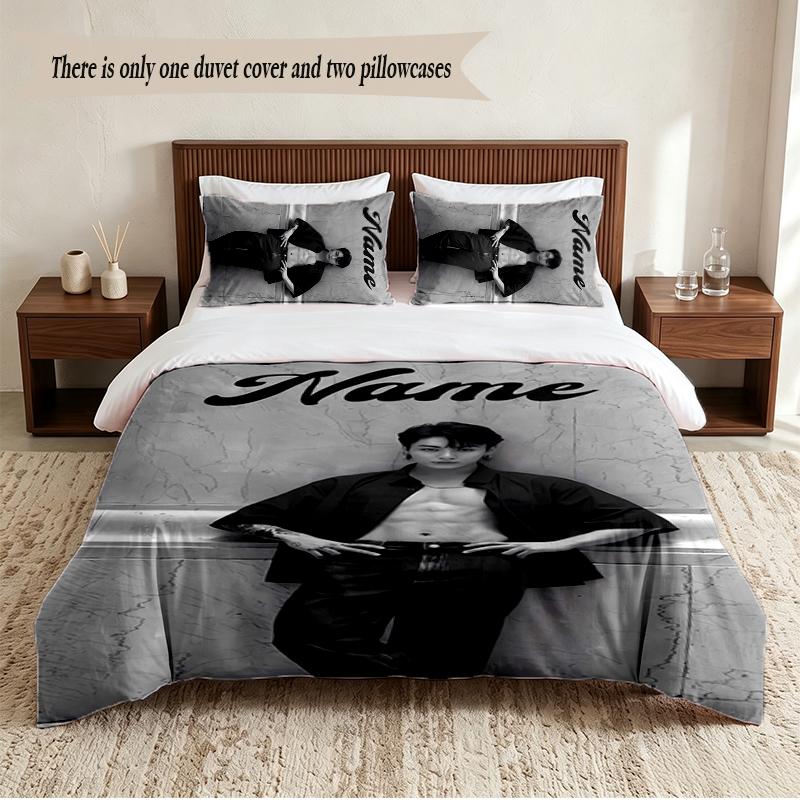 Jung Kook Personalized Custom Name 3‑Piece Bedding Set Soft Duvet Cover Set For Bedroom Home Decor