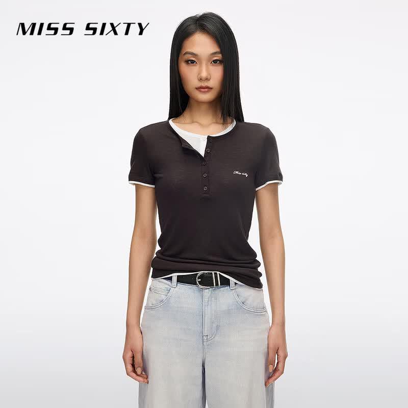 

MISS SIXTY 2026 Summer Faux Two-piece Henley T-Shirt M