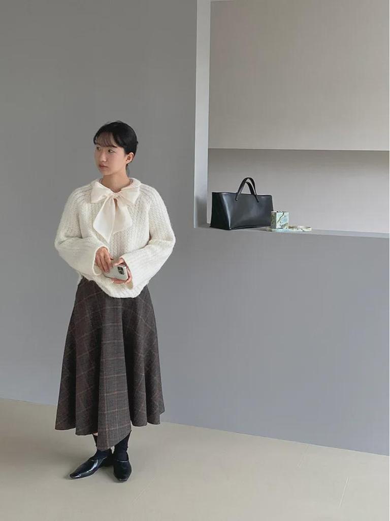 Jiangzuo 3D Cut Retro Wool Plaid Skirt 6167