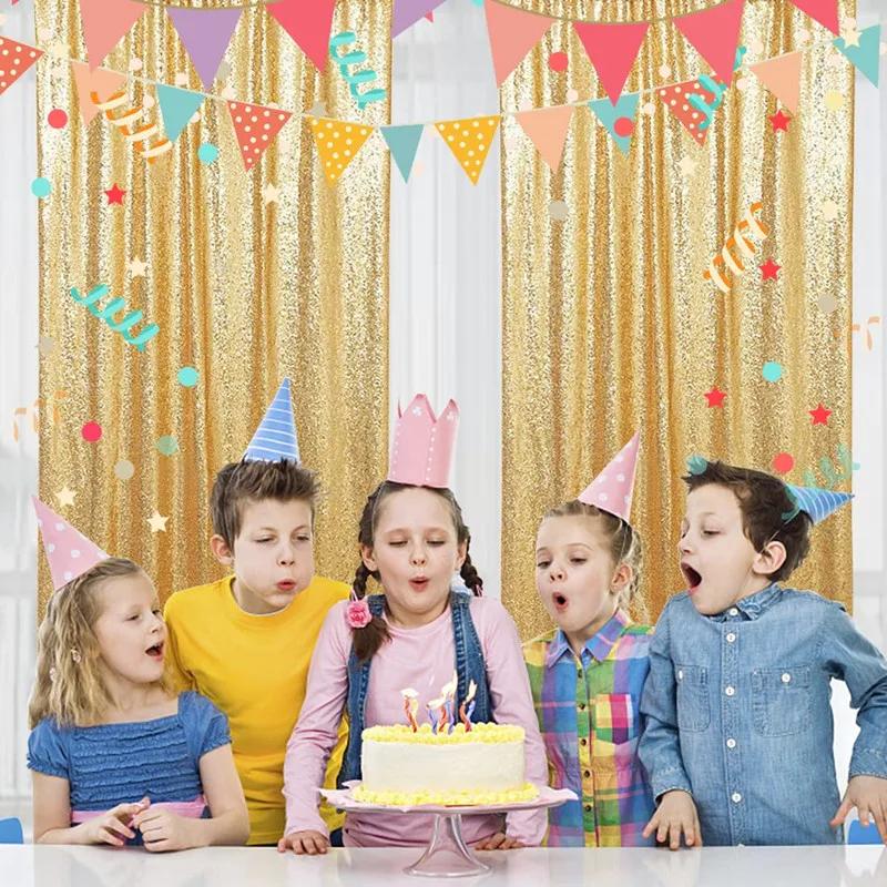 1 Panel Gold Sequin Photo Backdrop Curtain Panels Stage For Shimmer Birthday Wedding Photograph Shower Decoration Backdrop Fabric