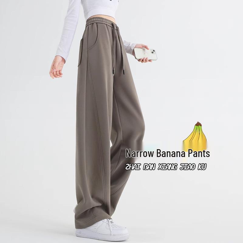 Banana Wide-Leg Women's Fleece-Lined Sweatpants - Autumn Winter 2025 Collection: Thick, Warm, Straight-Leg Pants.