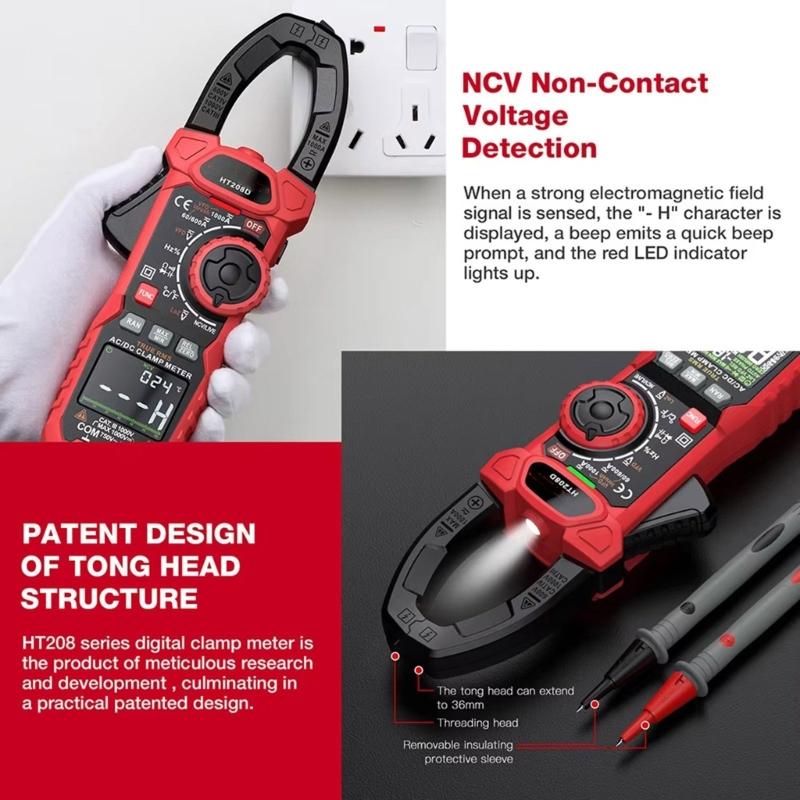 HT208D High Precised Clamp Meter Multimeter for Measuring Current Voltages and Frequency with Duty Cycle Functionality