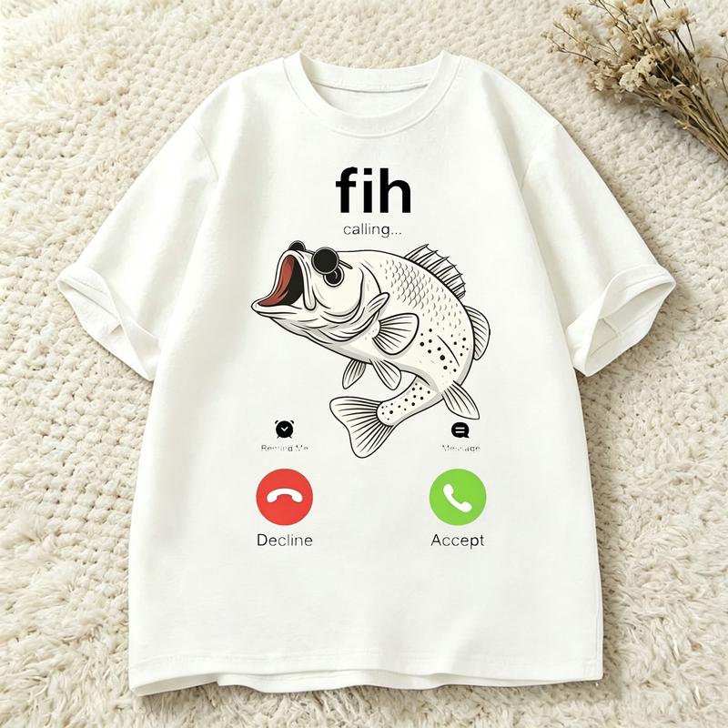 Funny Fish Calling T Shirt Bass Fish Incoming Call Graphic Tee Casual Short Sleeve Gift For Fisherunisex Angler Dad Fishing Hobby