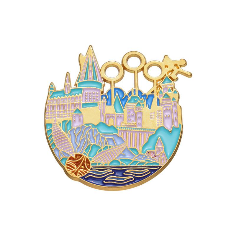 

Colorful Dreamy Magic Castle Design Metal Brooch Stunning Fantasy Film Inspired Accessory