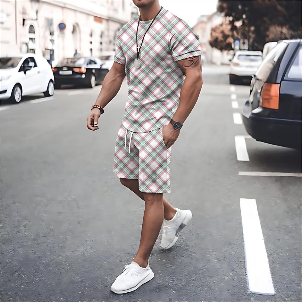 Men Tracksuits Fashion Print T Shirt Shorts 2 Piece Sets Mesh Oversized T-shirts Sportswear Suits Summer Quick Dry Men's Clothes