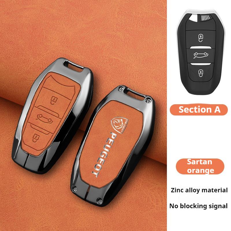 

2026 Hot Car Sticker Zinc Alloy Leather Remote Shell Key Case Fob Cover Skin Holder For Peugeot 208 2008 308 3008 508 408 307 40