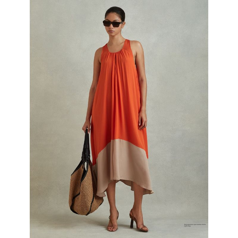 

British Niche RS Home Pure Yuan Sleeveless Hanging Neck Loose Casual Style Color Matching Temperament Long Dress Women Colorblock UK12