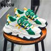 Fashion Chunky Sneakers Men Soft Sole Running Shoes Fashion Casual Leather Color Block Design Breathable Height Increased Platform Shoes