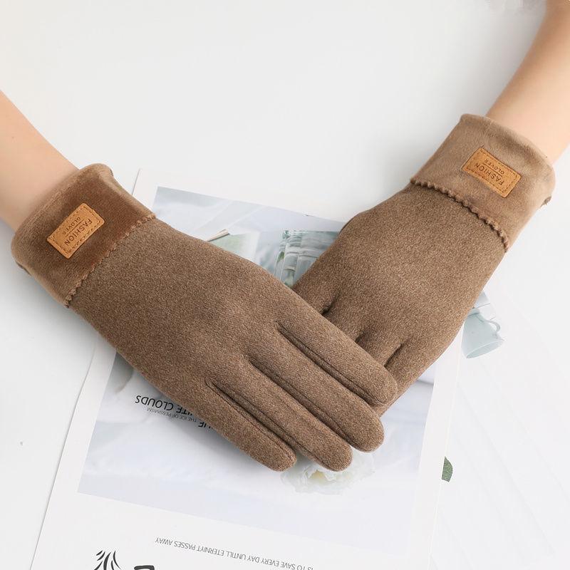 New Female Autumn Winter Non-Inverted Velvet Cashmere Full Finger Warm Lace Gloves Women Cotton Touch Screen Gloves G82