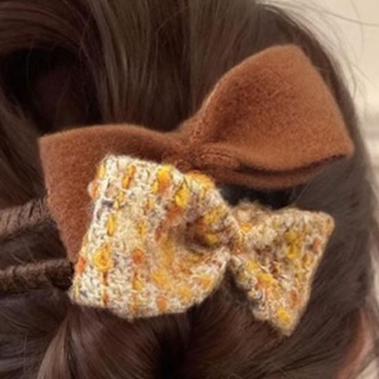 Girl Hairpin Double Bowknot Decor Soft Felt Autumn Winter Hair Clip Large Size Back Head Hair Pin Hair Accessories