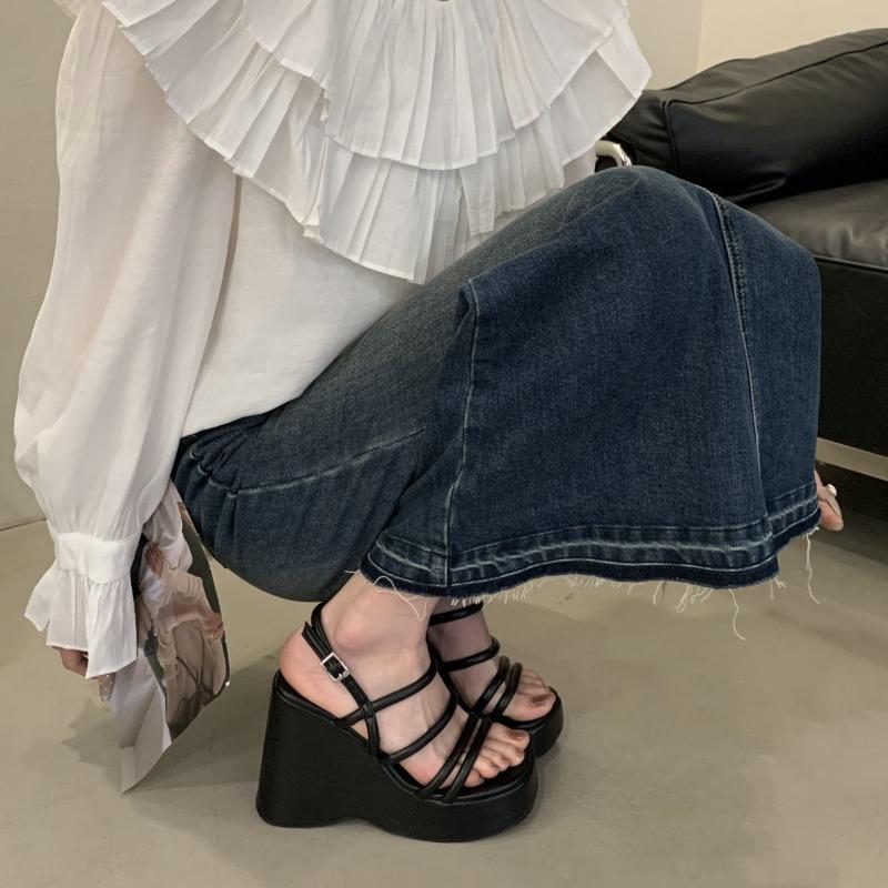 Womens Strappy Platform Sandals Open-toed High-heeled Sandals for Women Designer Square Toe Wedge Sandal Sandalias Mujer