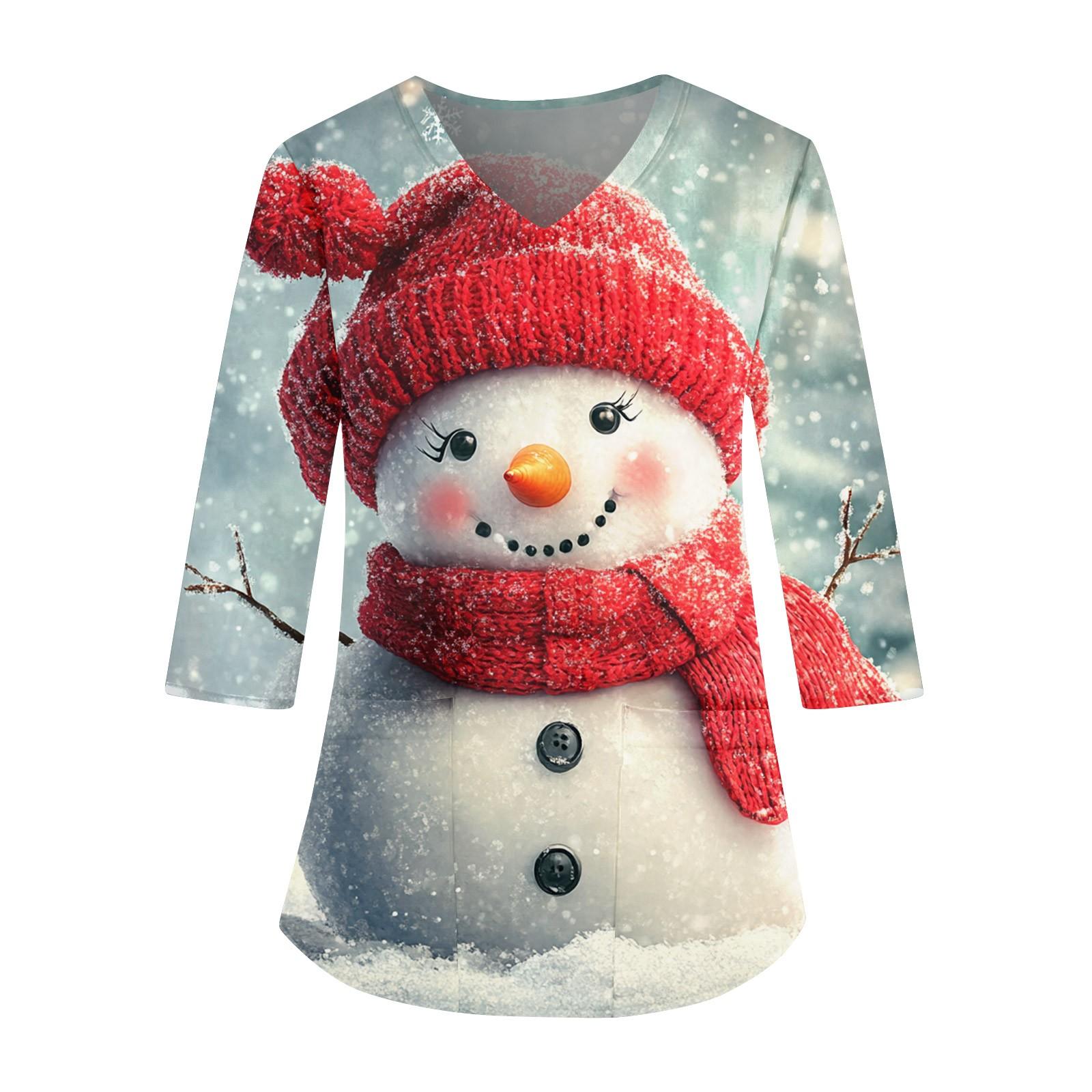 

Модные женские комбинезоны с V-образным вырезом и рукавами 3/4, карманы, рождественские принты, свободные топы S винный