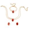 Multi-layer Neck Chain, Double-layer Imitation Pearl Oval Crystal Necklace, Stud Earrings, Bracelet, Three-piece Set.