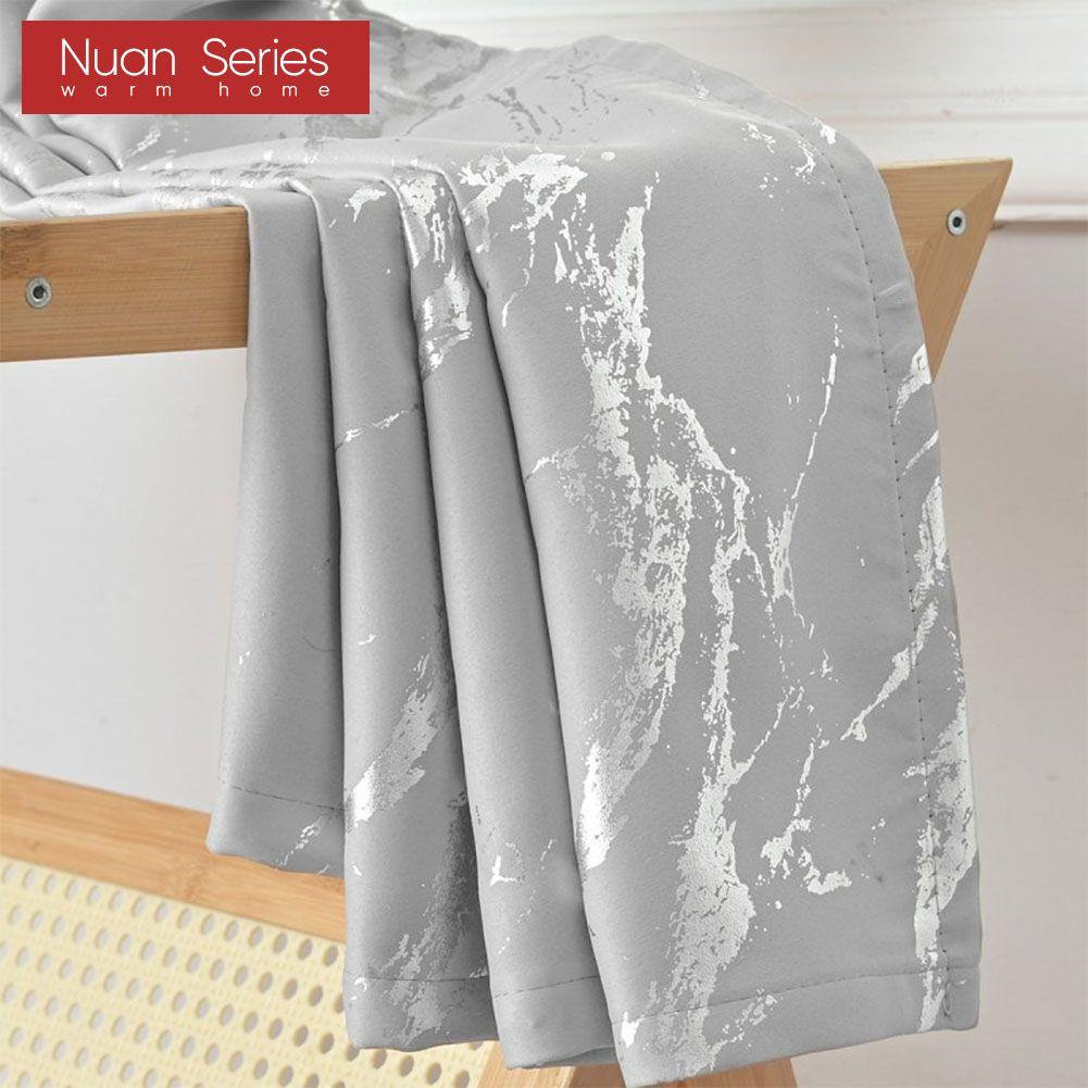 1PC Nuan Series 80% Blackout Fashionable and Minimalist Curtains with Silver and Marble Texture for Living Room Bedroom Balcony Window Home Decor