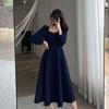 Style Black Mini Dress Women Spring/Autumn New Retro V-Neck Long Sleeve Knee Length Black Elegant Dress