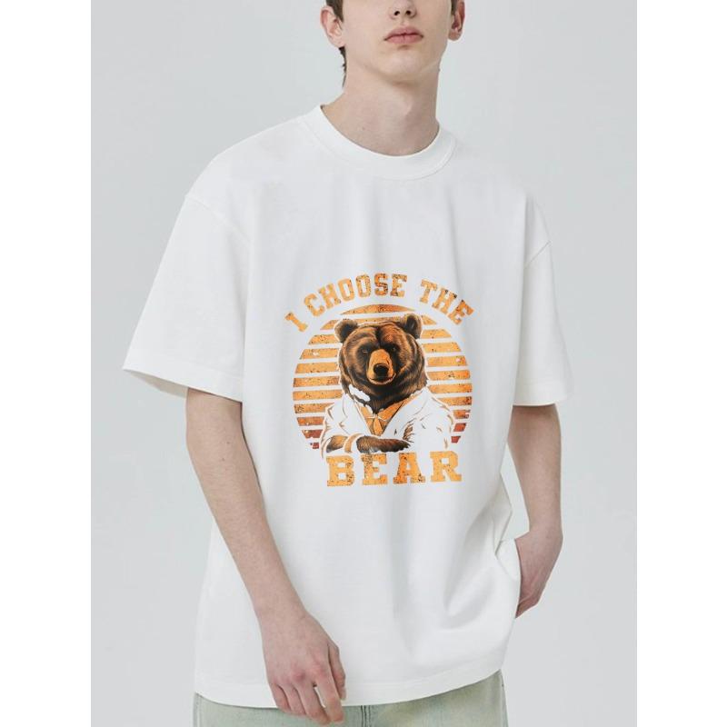 Black T Shirt I Choose The Bear Graphic Print Bear In Suit Vintage Style Unisex Casual Wear for Everyday Outings and Streetwear Look