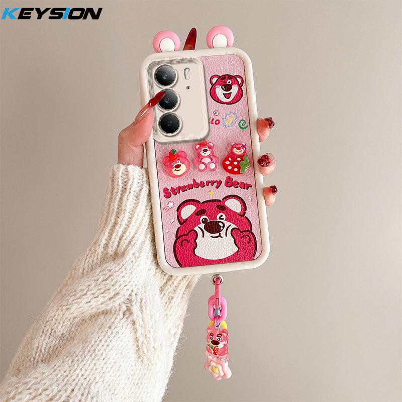 

Чехол KEYSION Cute Ear 3D Cartoon для Realme C75 с браслетом, мягкий силиконовый противоударный чехол для телефона OPPO Realme C75 for Realme C75