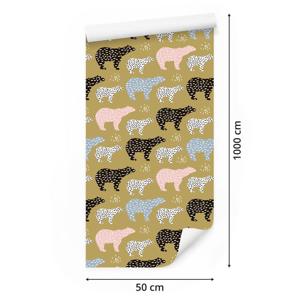 Wallpaper Colorful Bears in Scandinavian Style 50x1000