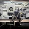 3D Printed Ninja Warrior Figurine with Weapon Small Sitting Thinking Black Samurai Bookshelf Statue for Office Shelf Desk Decor