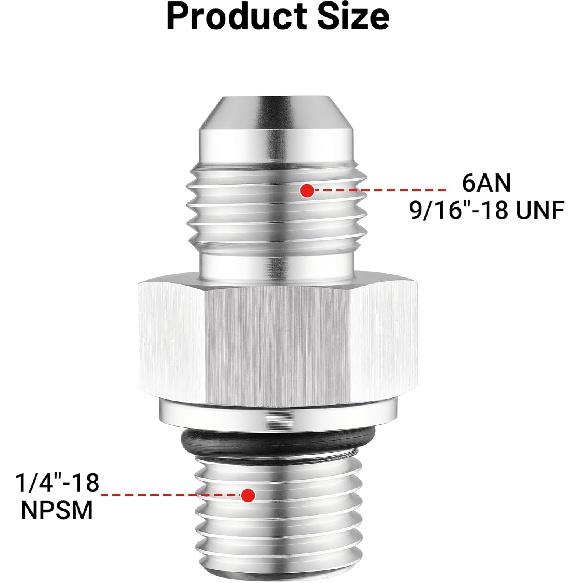 EVIL ENERGY 6AN Vnější kuželový závit na 1/4" NPSM Adaptéry pro vedení chladiče převodovky Hliník, Pasuje na TH350 TH400 4L60E 700R4 200-4R TR6060 AOD 4R100