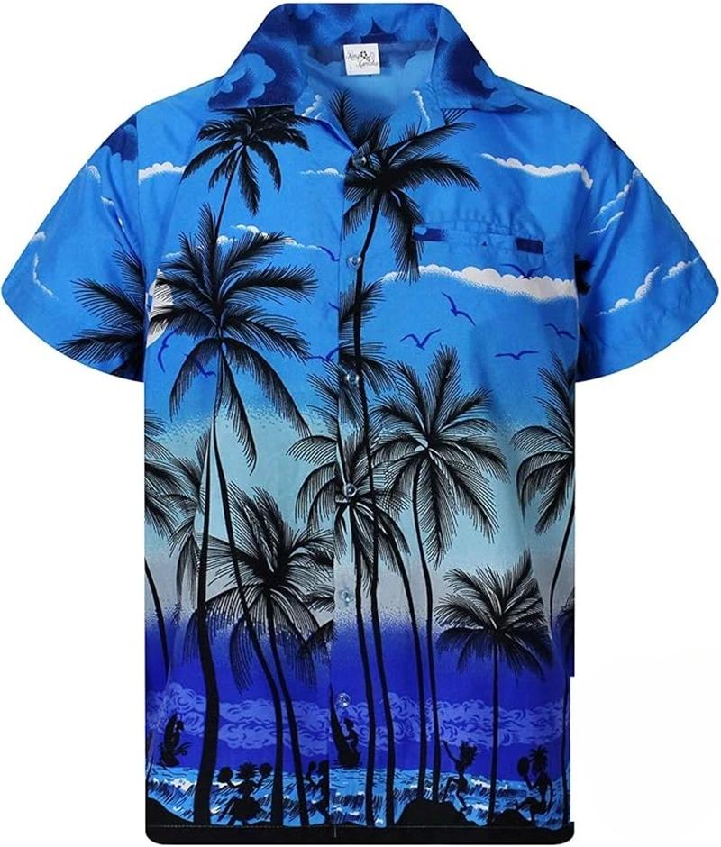 Camisa Hawaiana con Palmeras Tropicales Impresión 3D Para Hombres/Mujeres Verano Casual Moda Manga Corta Camisas Botón Arriba Blusa de Vacaciones