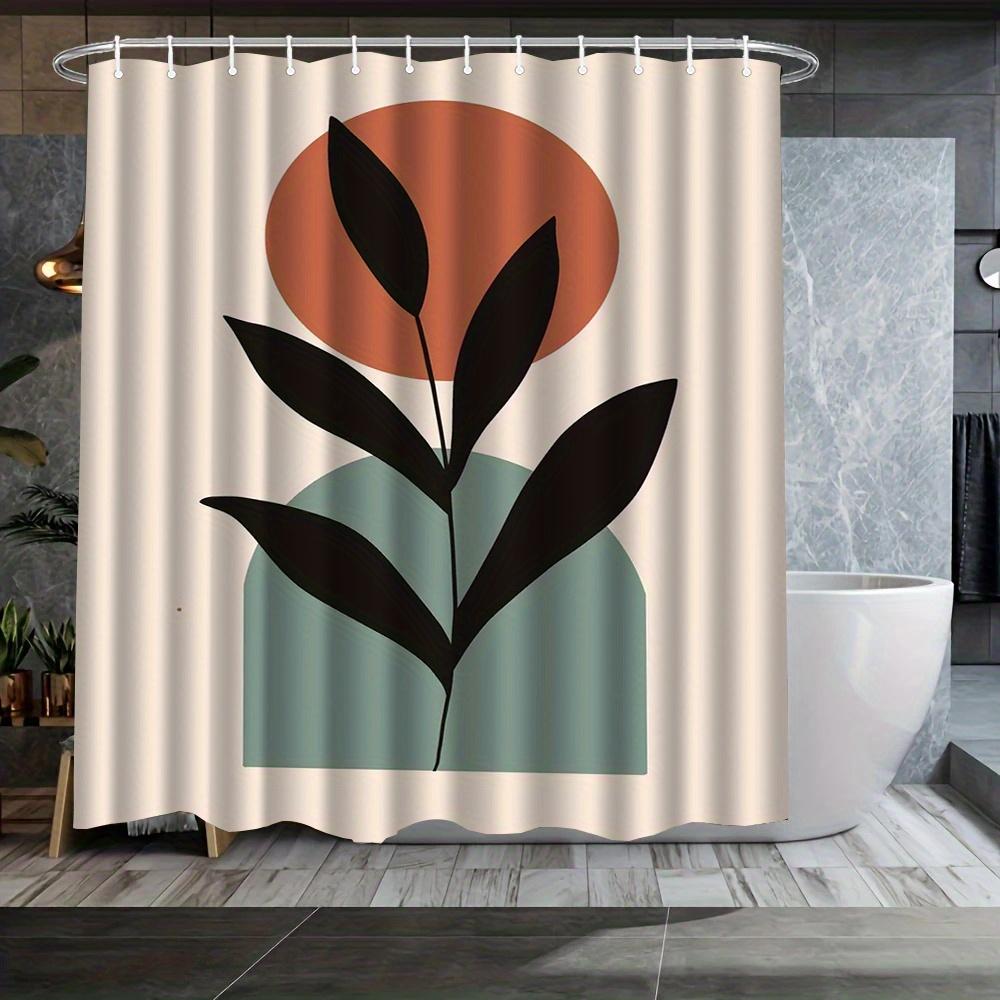 1Pc Leaf Patterned Shower Curtain, Polyester Fabric, With Hooks, Machine Washable, Suitable For Bathroom Decor.