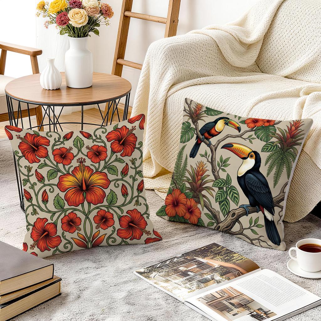 1/4pcs Toucan Flower Cushions Pillowcase Polyester Cushion Cover Throw Pillow Pillowcover Home Car Sofa Decor