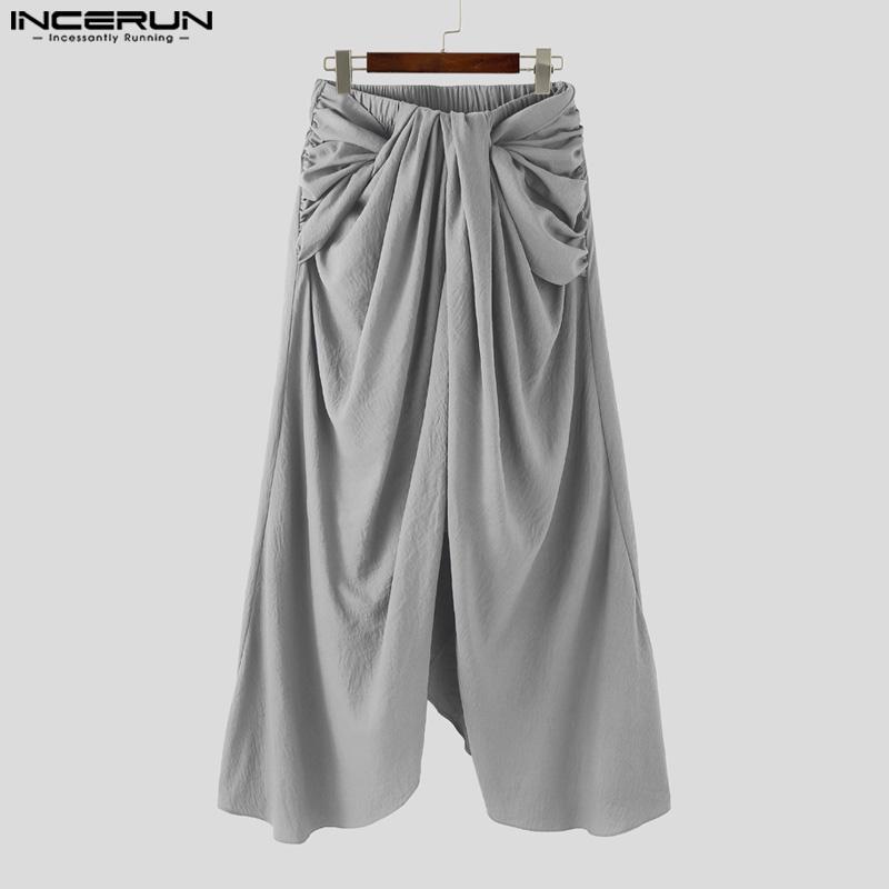 INCERUN Men Elastic Waist Twisted Irregular Layers Casual Loose Long Pants Trousers