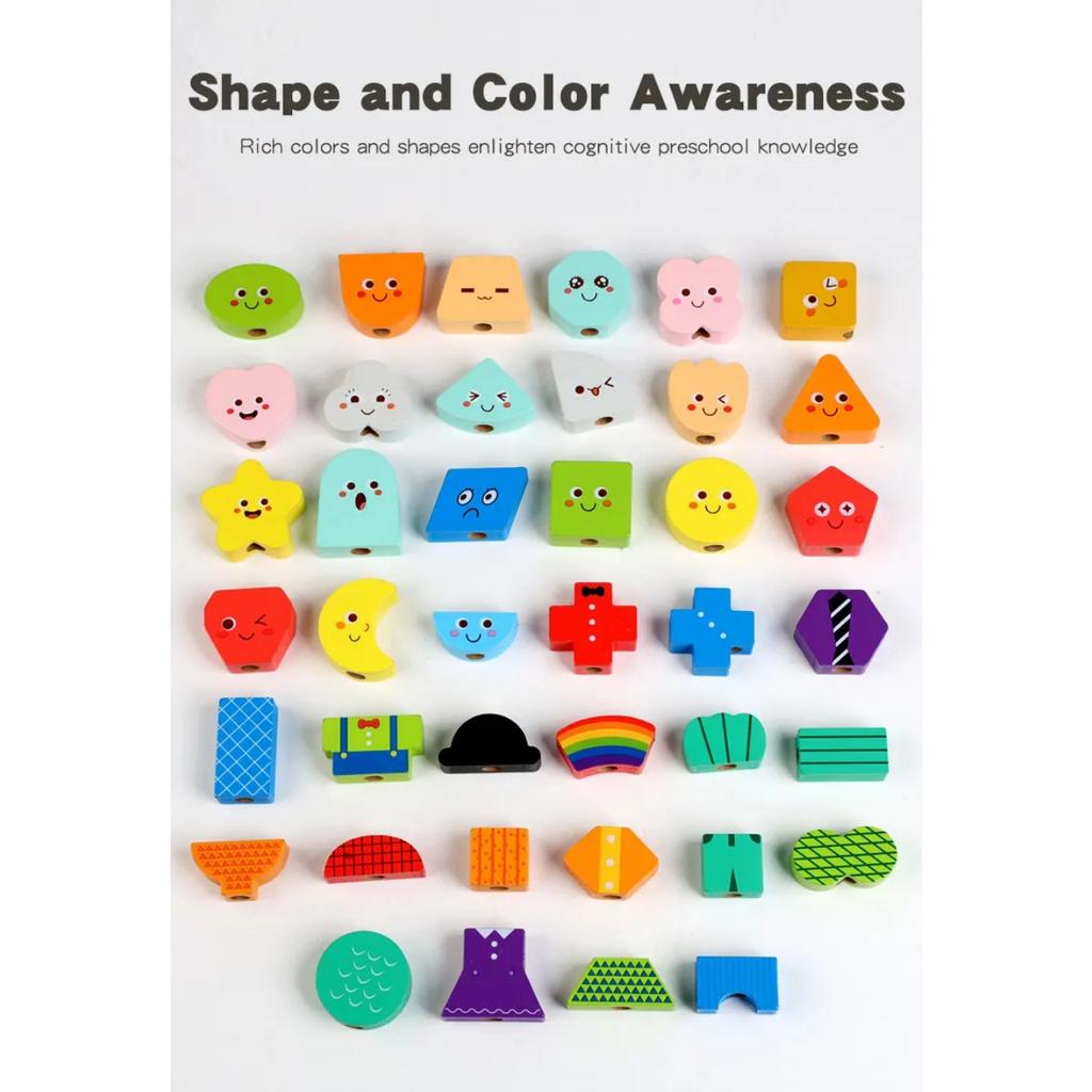 Wooden Expression Block Stacking Matching Game Montessori Parish Toys Shape Color Cognition Sorting Fine Motor Skills Education