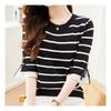 Navava Casual Stripe Ribbon Sleeve 5 Part Knit Nk2109