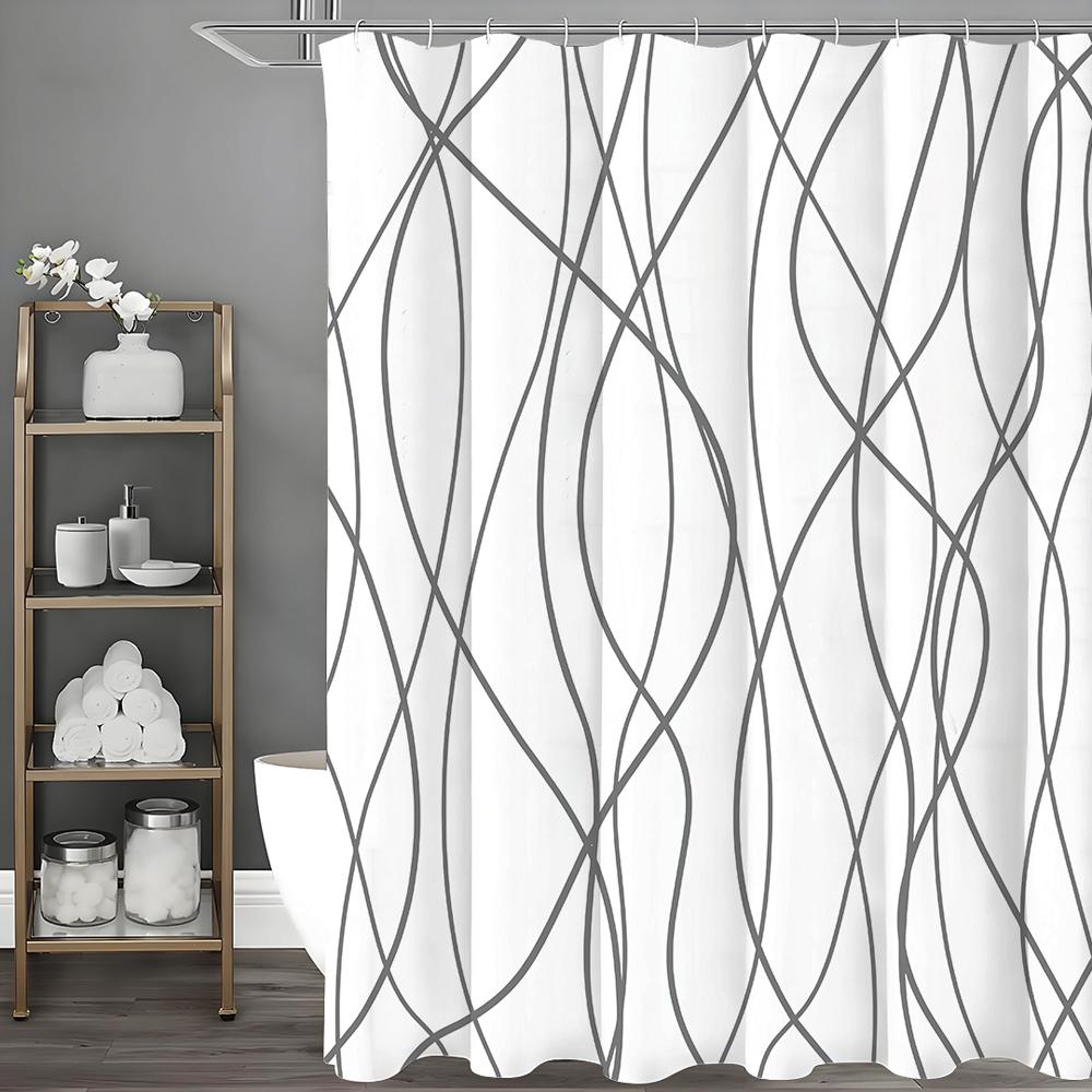 Abstract White and Gray Striped Shower Curtain, Bathroom Decorative Shower Curtain, Waterproof Shower Curtain with Hooks