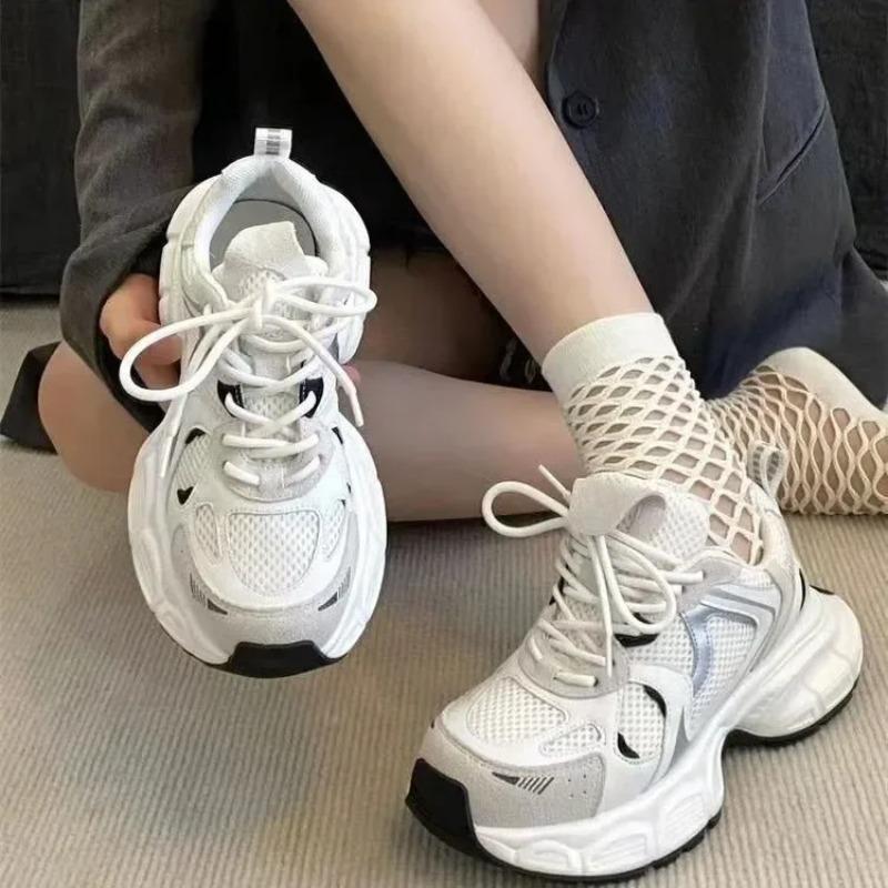 Mode Koreanische Damen High Dad Schuhe 2024 Sommer neu Multi-Mesh atmungsaktiv INS Trend super heiß dicksohlige Freizeitsneaker
