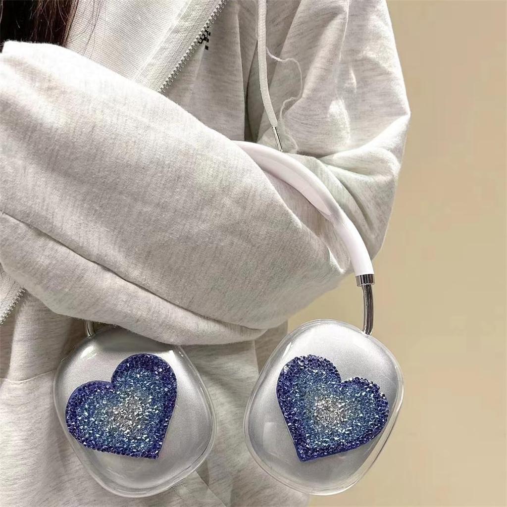 Cute Love Heart Luxurious Design Case for AirPods Max Headphones,Clear Crystal Glitter Shining Bling Diamonds Cover for AirPods Max Gift for Women