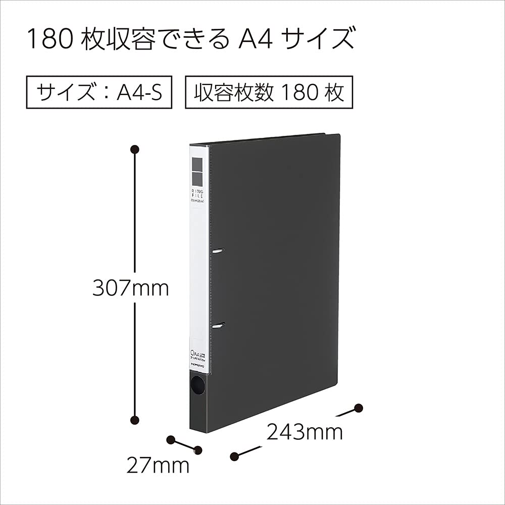 KOKUYO File Ring File Slim 2-Hole A4 Holds 180 Sheets Dark Gray F-URF420DM