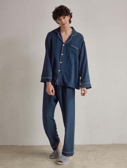 

[LUNALUZ STUDIO] Men s Harmony Sand-Washed Long-Sleeve Pajamas [Shipped from Korea] 100% Authentic Navy