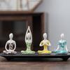 Keramiska Yoga Girl-skulpturer och figurer Kreativ Zen Hem Rum Kontor Yogarum Bordsdekoration och tillbehör