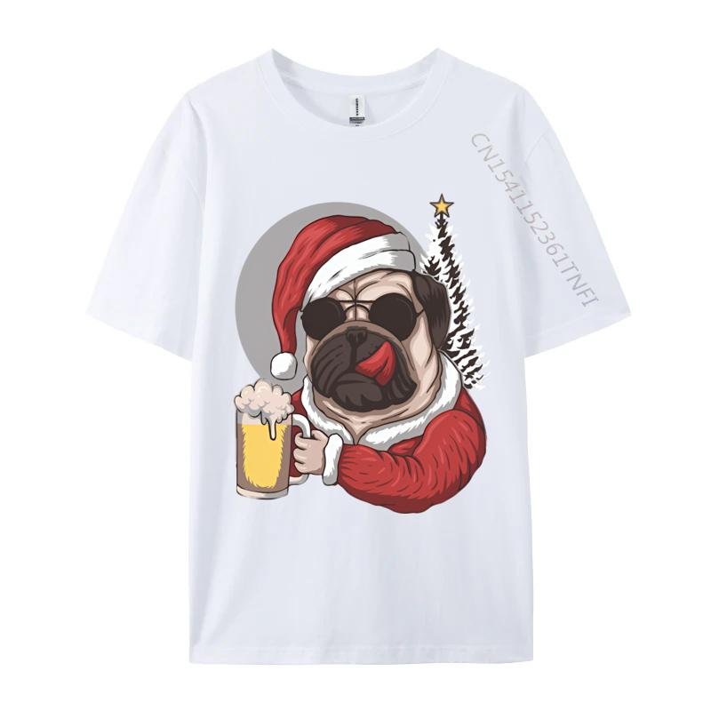 2024 New Mens T Shirt Pug Dog Wearing Santas Costume TShirt Black Tights Fitness For Male Free Shippping Clothes