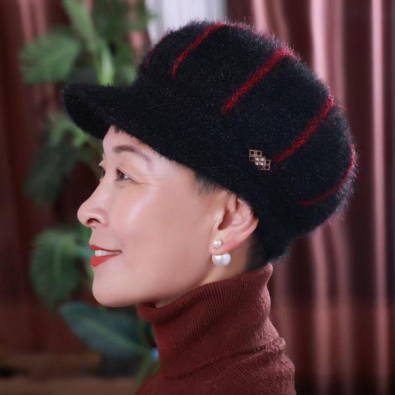 Winter New Mother Hat Women's Middle-aged and Elderly Hat Plush Wool Hat the Elderly Warm Thickened Knitted Hat