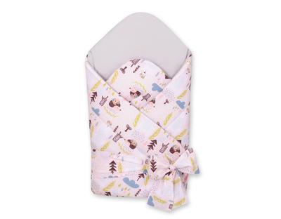 2-in-1 Baby Wrap with Ties, Stiffened and Soft - Pink Teddy Bears and Hedgehogs