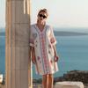 New Large-sized Casual Long Robe with A Charming Seaside Vacation Beach Skirt Featuring Printed Design, Loose V-neck Mid-length Dress